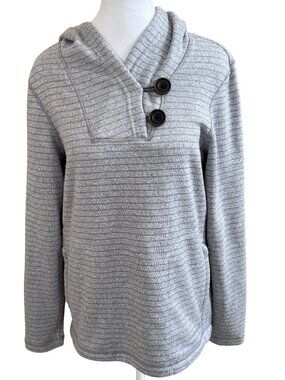 Avalanche Women's Medium Two Button Hooded Gray Striped Sweater